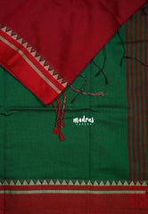 Maroon with Green - Leela Premium Khadi Cotton with Thread Weaving Border - Perfect for Office Wear