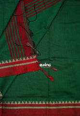 Maroon with Green - Leela Premium Khadi Cotton with Thread Weaving Border - Perfect for Office Wear
