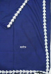 Leela -  Plain khadi with floral lace border - Deep blue