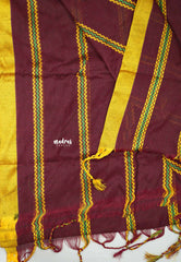 Leela -  Soft khadi saree with horizontal zigzag thread weaving - Deep Maroon