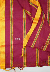 Leela -  Soft khadi saree with horizontal zigzag thread weaving - Reddish pink