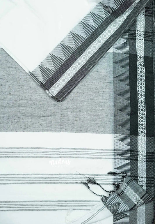 White - Leela - Soft assam cotton plain body with temple thread border