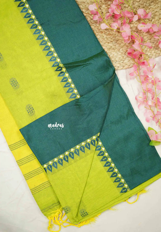 Leela -  Soft khadi butta saree satin skirt border - Neon green