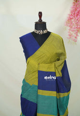 Blue & Olive Tone - Leela -  Breezy Summer series – Soft Khadi Saree