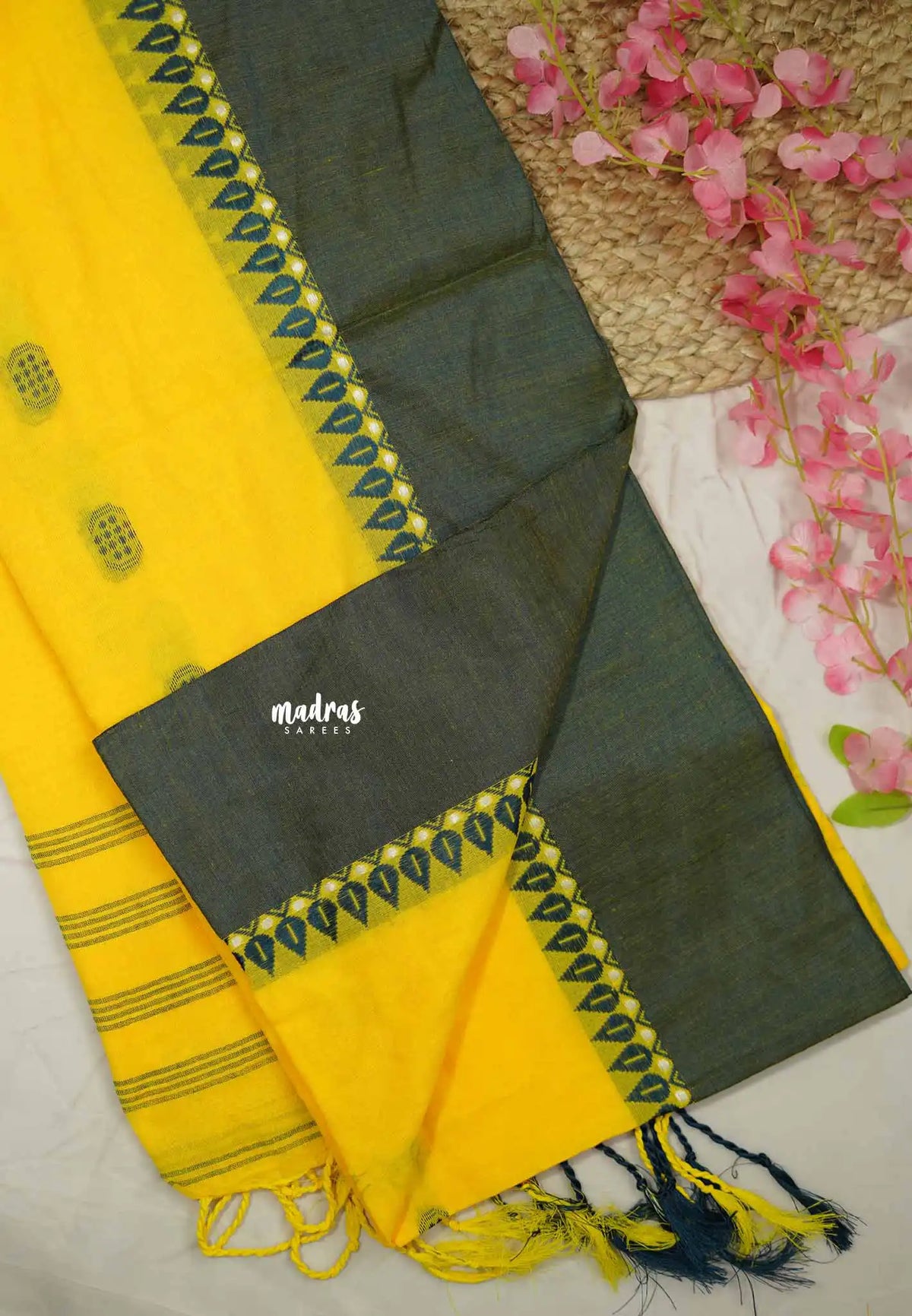 Leela -  Soft khadi butta saree satin skirt border - Yellow