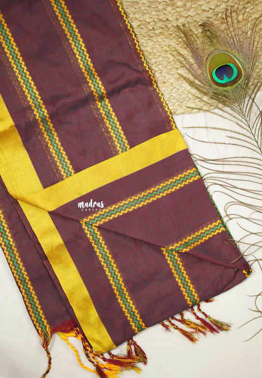 Leela -  Soft khadi saree with horizontal zigzag thread weaving - Dualshade Brownish Purple