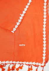 Leela -  Plain khadi with floral lace border - Orange