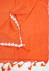 Leela -  Plain khadi with floral lace border - Orange