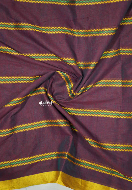 Leela -  Soft khadi saree with horizontal zigzag thread weaving - Dualshade Brownish Purple