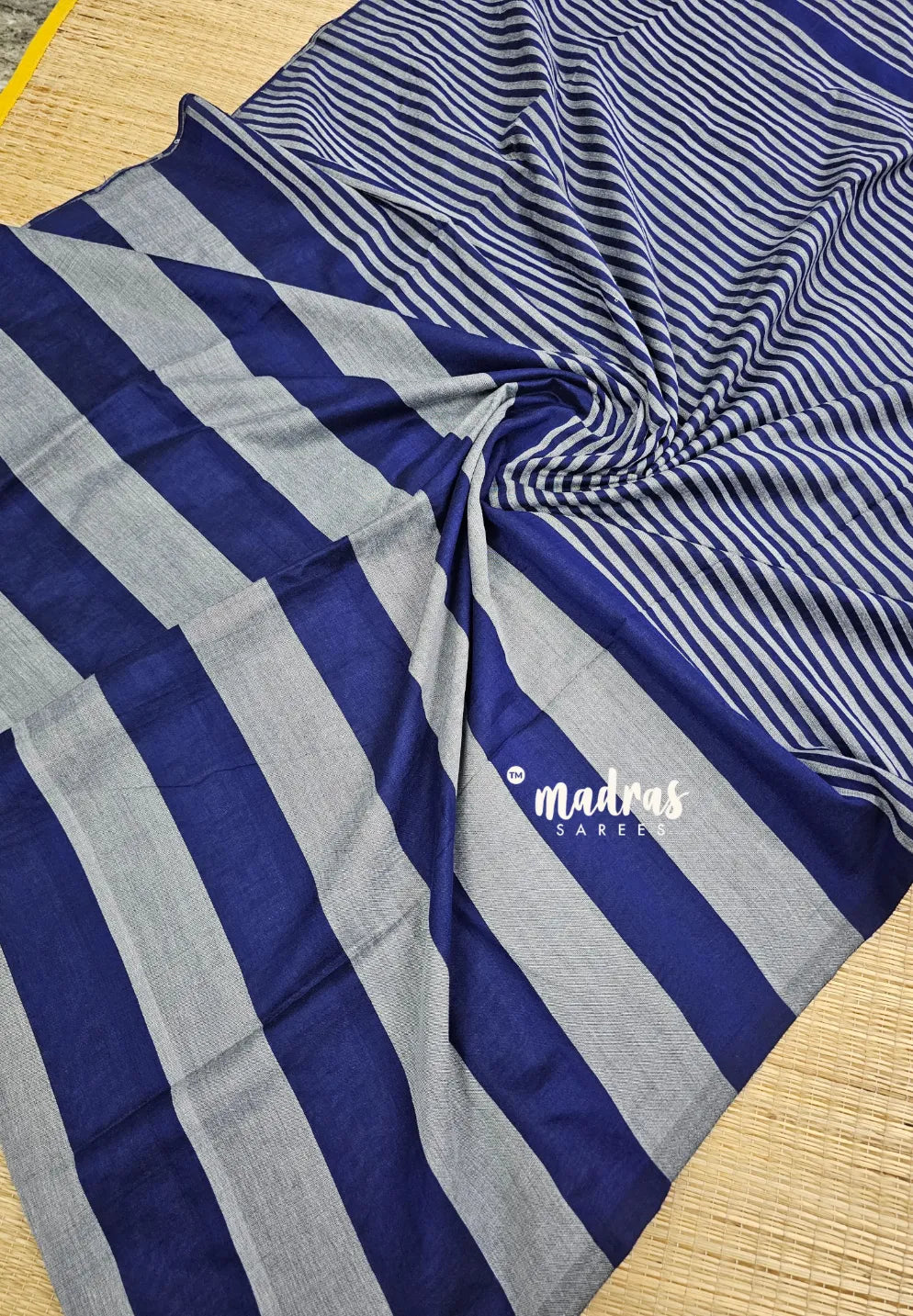 Leela soft khadi - Blue and grey big vertical stripes