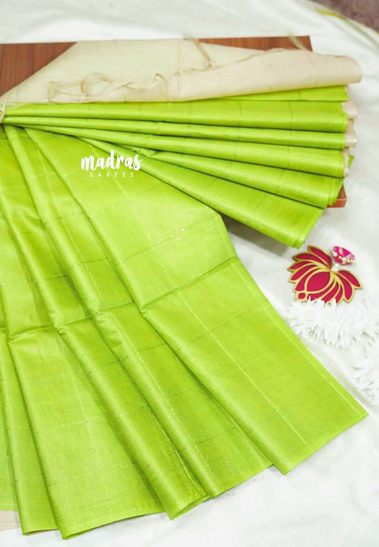 Lime green - khadi silk with sequence weaving body