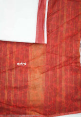 Floral printed linen cotton saree -  White with red