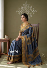 Indigo Blue - Ananya - Soft Mangalore Silk Saree Metallic Shades with Patola Prints - Perfect for Office Wear | Casual Wear