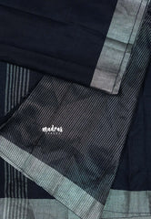 Midnight Blue - Soft linen cotton with silver zari border