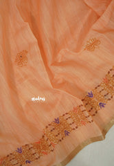 Peach Orange - Linen Cotton Saree Lotus Buttas with Tiny Border  - Best for Office Wear | Casual Wear