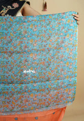 Peach Orange - Light weight Linen cotton with kalamkari pallu and blouse