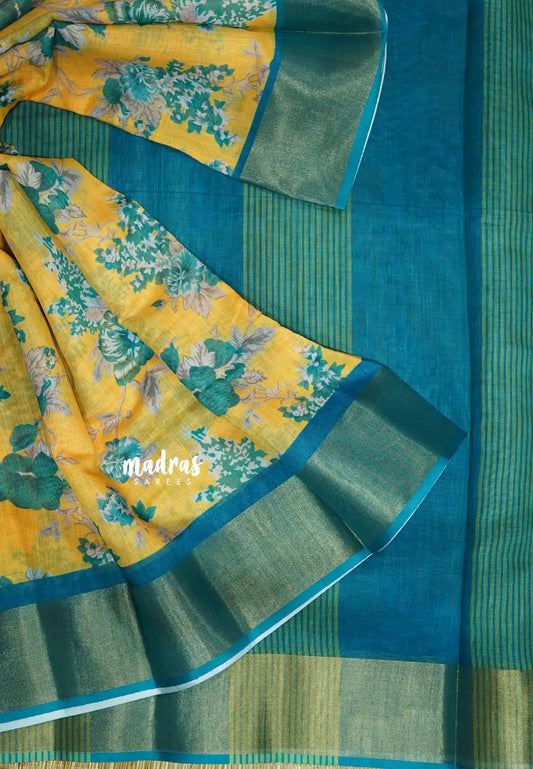 Mustard  Yellow - Linen cotton with tissue border