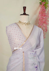 Misty Lavender - Linen Cotton Saree with Floral Prints - Best for Office Wear | Casual Wear