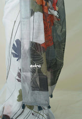 Daisy White - Linen Cotton Saree Gradient with Tissue Border and Modern Print - Perfect for Office Wear | Summer wear | Casual Wear