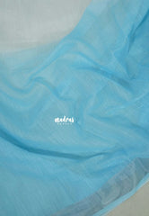 White with Sky Blue - Linen Cotton Saree Gradient with Tissue Border and Floral Print Pallu - Perfect for Office Wear | Summer wear | Casual Wear