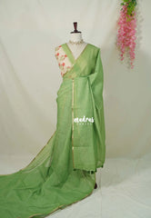 (PRE-BOOKING) Pastel Pista Green - Linen Cotton Saree Checks with Tiny Border - Best for Office Wear | Casual Wear