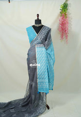 Cool Grey - Linen Cotton Saree with Contrast Pallu and Blouse - Best for Office Wear | Casual Wear