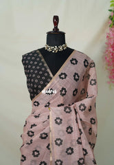 Muted Blush Pink - Linen Cotton Saree Flower Buttas with Tiny Border  - Best for Office Wear | Casual Wear