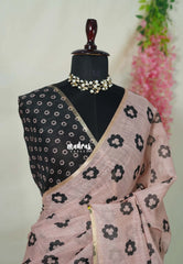 Muted Blush Pink - Linen Cotton Saree Flower Buttas with Tiny Border  - Best for Office Wear | Casual Wear