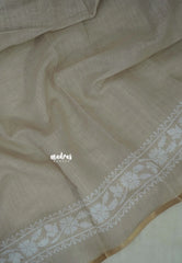 Earthy Tone Beige - Linen Cotton Saree with Floral Print Pallu and Border - Best for Office Wear | Casual Wear