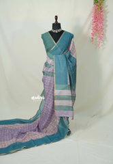 Muted Lavender - Linen Cotton Saree Checks with Contrast Blouse - Best for Office Wear | Casual Wear