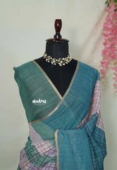 Muted Lavender - Linen Cotton Saree Checks with Contrast Blouse - Best for Office Wear | Casual Wear