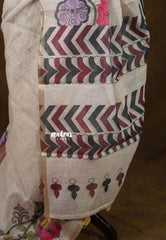 Sandal Beige - Divine Lotus Linen Cotton Saree with Tiny Border - Best for Office Wear