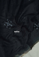 (PRE-BOOKING) Jet Black - Pragathi - Linen Cotton Saree with Floral Prints Pallu and Blouse - Best for Office Wear | Casual Wear