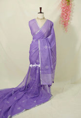 Lavender Purple - Linen Cotton Saree with Floral Pattern Prints - Best for Office Wear | Casual Wear