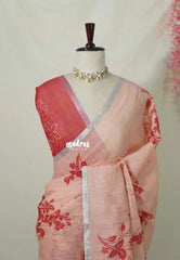 Peach Glow - Linen Cotton Saree with Floral Prints - Best for Office Wear | Casual Wear