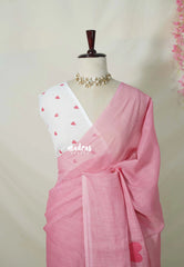 Rose Milk Pink - Pragathi - Linen Cotton Saree with Heart Prints - Best for Office Wear | Casual Wear