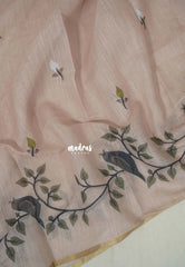 (PRE-BOOKING) Muted Beige - Pragathi - Linen Cotton Saree with Kuruvi Border and Pallu - Best for Office Wear | Casual Wear