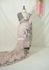 Muted Beige - Pragathi - Linen Cotton Saree with Kuruvi Border and Pallu - Best for Office Wear | Casual Wear