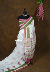 Snow White - Soft linen cotton with Divine Lotus Prints - Perfect for Office Wear | Corporate wear