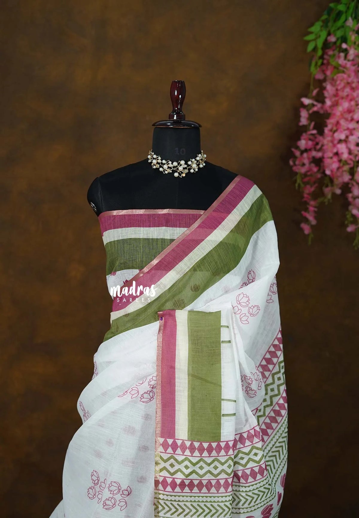 Snow White - Soft linen cotton with Divine Lotus Prints - Perfect for Office Wear | Corporate wear