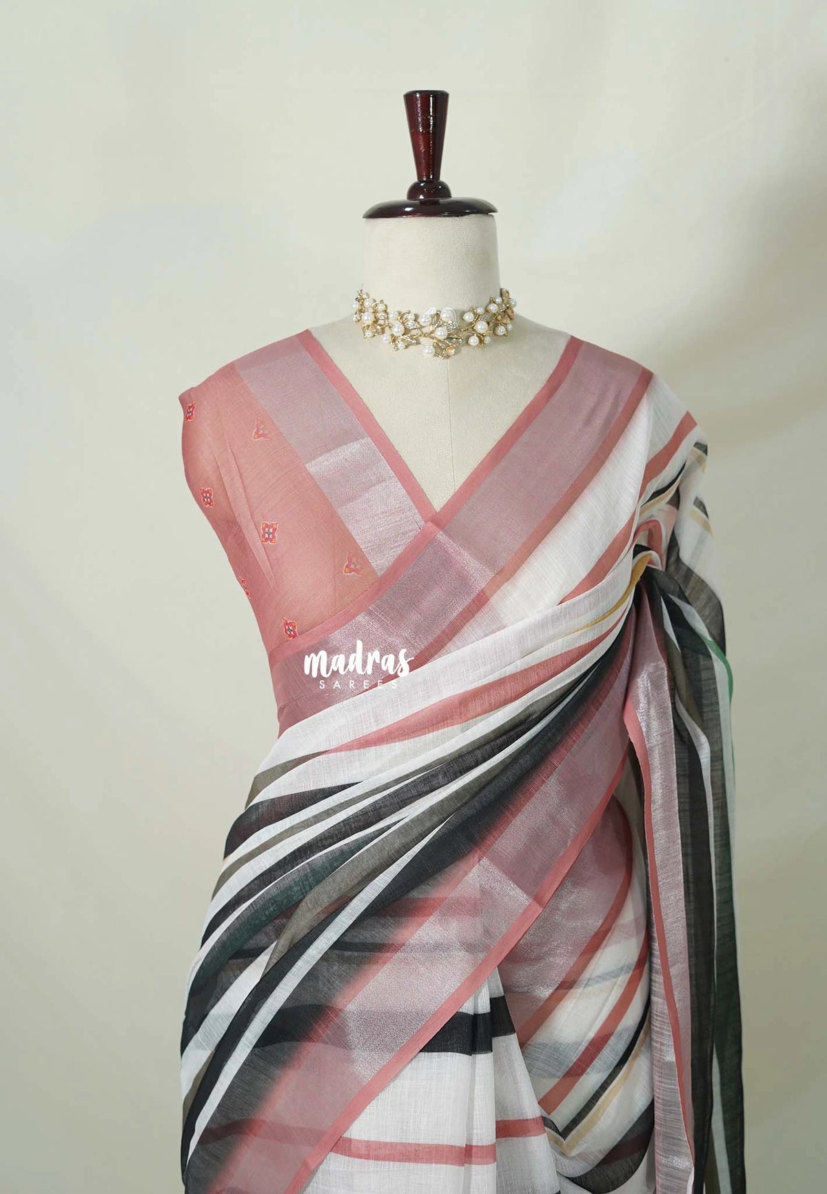 Blush Spectrum - Linen Cotton Saree Modern Print with Tissue Border - Perfect for Office Wear | Summer wear | Casual Wear