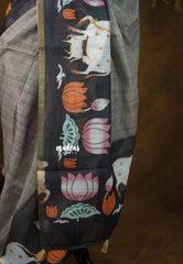 Twilight Ash - Linen Cotton with Pichwai cow Lotus Border with Mirror work - Best for Small Functions