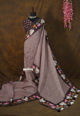 (PRE-BOOKING) Antique Mauve - Linen Cotton with Pichwai cow Lotus Border with Mirror work - Best for Small Functions