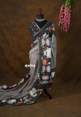 Twilight Ash - Linen Cotton with Pichwai cow Lotus Border with Mirror work - Best for Small Functions