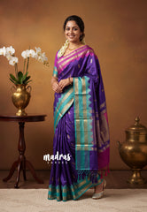 Brinjal Purple - Avantika - Semi Mysore silk with Ganga Jamuna Rettapet Border - Perfect for Festival Wear | Temple Visit
