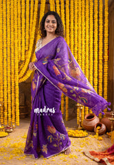 Violet Purple - Premium Kota Silk with Hand Painted Pen Kalamkari Applique Work - Best for Office Wear | Hightea Party