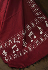 Deep Maroon - sindhu bhairavi - Madras Margazhi Special Handpainted Bamboo Cotton Saree with music notes