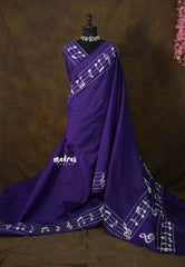 Violet Purple - sindhu bhairavi - Madras Margazhi Special Handpainted Bamboo Cotton Saree with music notes