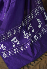 Violet Purple - sindhu bhairavi - Madras Margazhi Special Handpainted Bamboo Cotton Saree with music notes