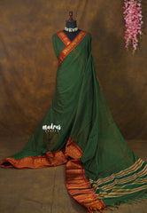 Deep green - Andal – Madras Margazhi Special - Narayanpet Silk Cotton with muthukattam and mayil border